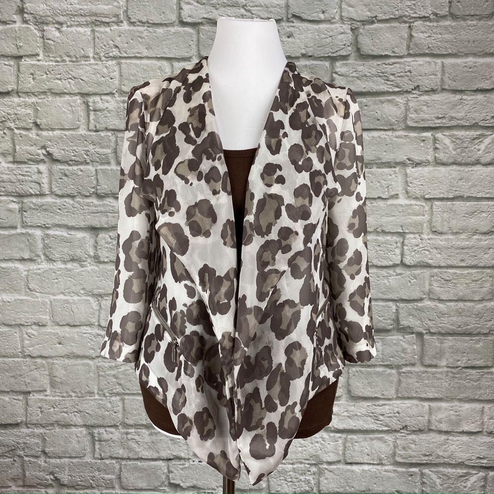 Chico's Drape Front Leopard Print Lined Light Jac… - image 1